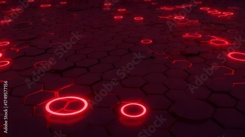 Red glowing hexagons abstract background.