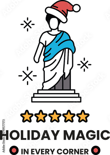 A man in a red hat and blue robe is standing on a pedestal