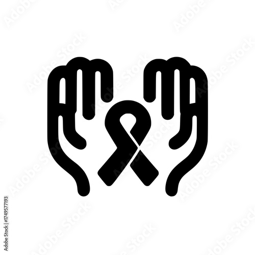 Memorial black ribbon floating over open palms representing grief support and tribute concept