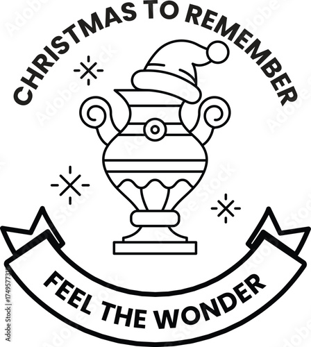 A black and white Christmas to Remember logo with a Santa hat on top of a vase