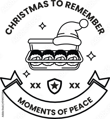 A black and white Christmas to Remember logo with a hat and a box of food