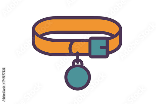 Simple orange pet collar with circular identification tag icon