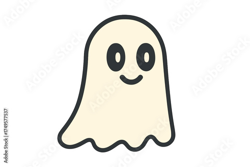 Friendly smiling cartoon ghost character simple design