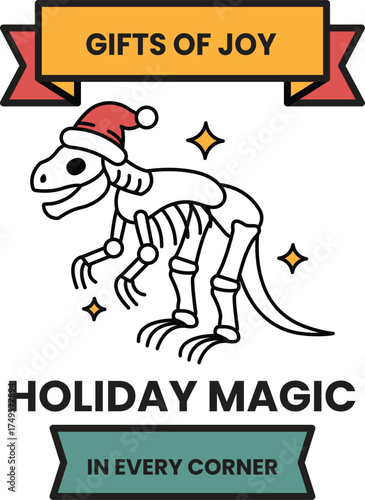 A skeleton with a red hat and a white Christmas tree on its head