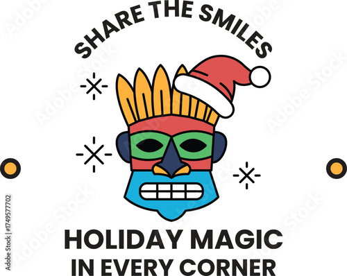 A cartoonish face with a santa hat on it is the logo for a holiday magic company