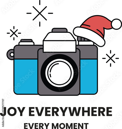 A camera with a red hat on top of it