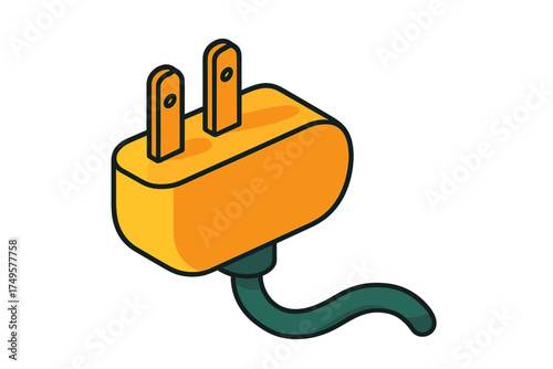 Isometric electrical power plug with attached cord symbol