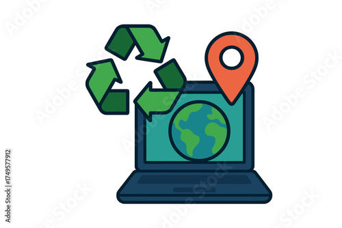 Global recycling location tracking displayed on modern laptop computer screen
