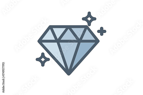 Faceted blue diamond gemstone icon featuring bright light reflections
