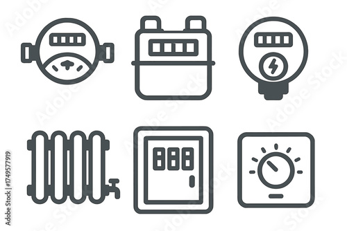 Utility meters and heating control icons for service monitoring