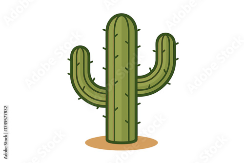 Tall saguaro cactus plant icon with arms and spines on desert ground