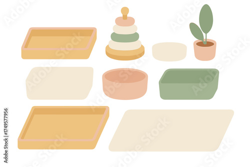 Montessori style sensory bins and stacking toy assortment