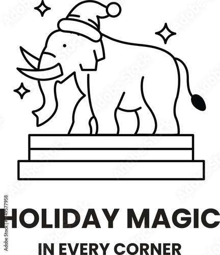 A black and white elephant with a hat on its head