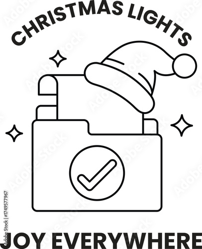A black and white image of a Christmas light with a hat on it