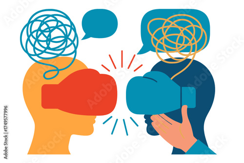 Stylized heads with boxing gloves colliding symbolizing intense argument and conflict