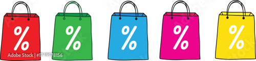 Shopping bag icon with percentage symbol , shopping bag with percent sign. shopping bag icon with percentage symbol set.