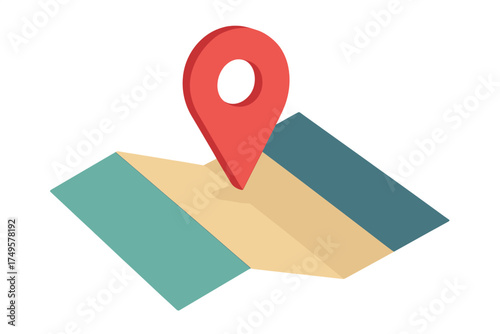 Red map location pin marking destination on folded paper map