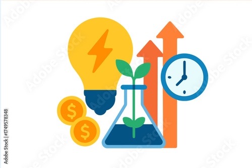 Business growth concept with idea money time and science symbols
