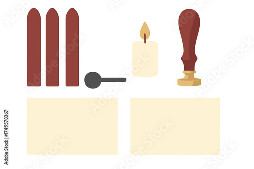 Wax seal making kit elements with envelope and paper