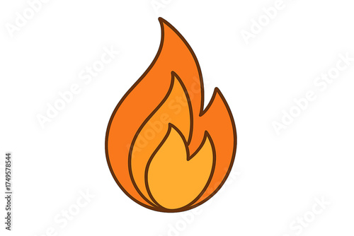 Stylized orange and yellow flame icon featuring a thick dark outline
