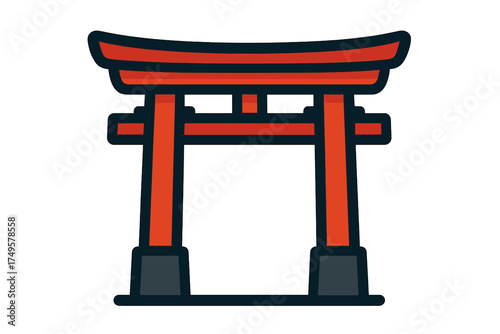 Traditional Japanese Shinto shrine gate icon in red and black outline style