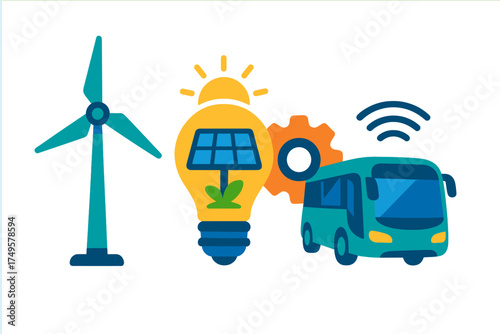 Sustainable energy powering modern public transit systems concept