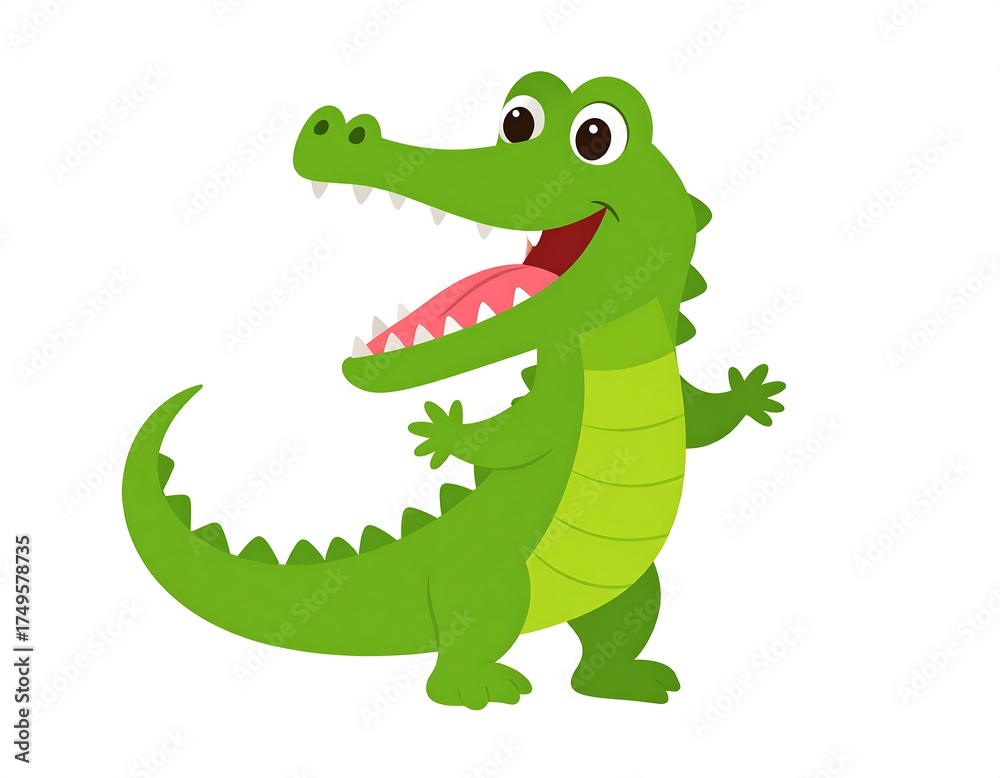 Fototapeta premium Cartoon crocodile, happy, waving