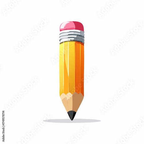 Cartoon illustration of a yellow pencil with a pink eraser and a sharp point
