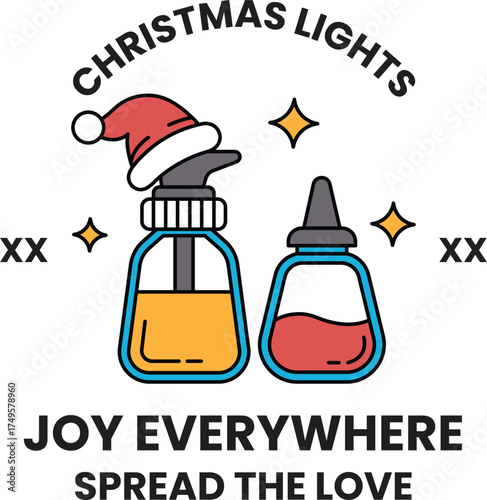 A Christmas lights logo with a Santa hat on top