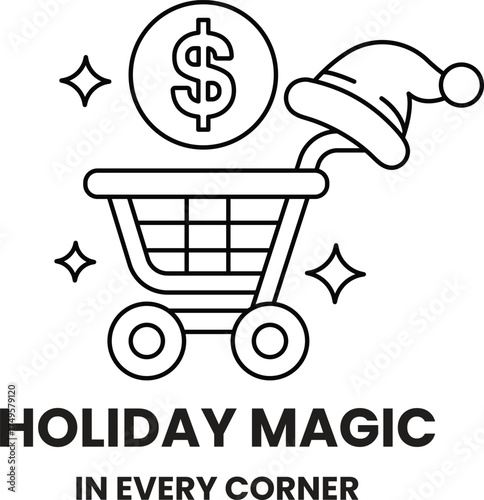 A black and white image of a shopping cart with a dollar sign on it