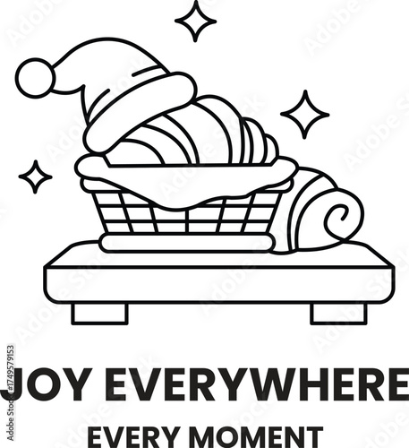 A white hat with a red star on it sits on a basket
