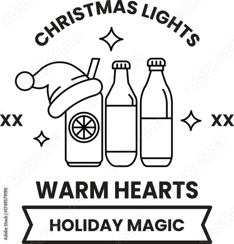 A black and white Christmas lights logo with a hat on it