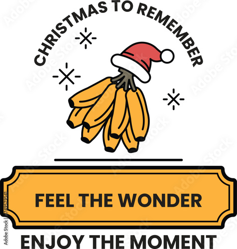 A banner with a bunch of bananas and a santa hat on it