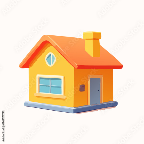 Colorful cartoon house illustration with orange roof and blue door