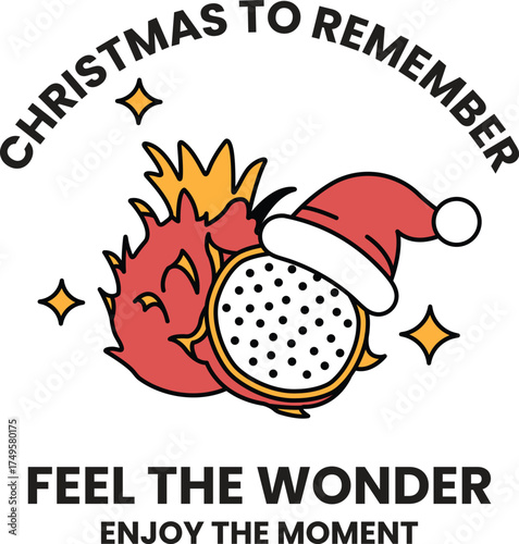 A Christmas themed poster with a dragon and a santa hat