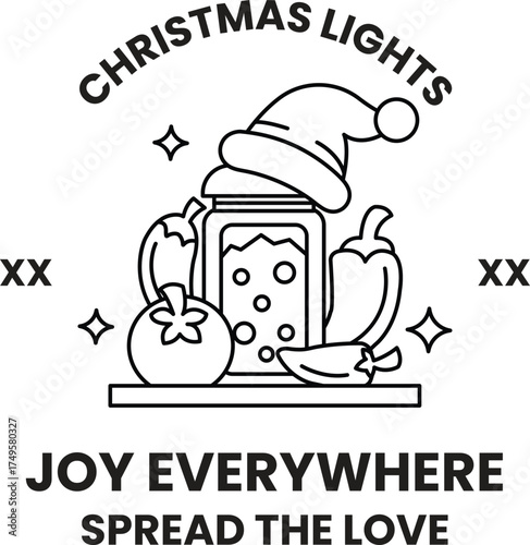 A black and white Christmas lights sign with a Santa hat on it