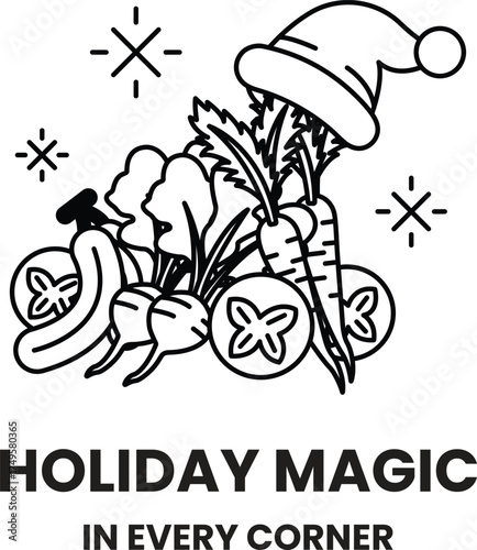 A black and white image of a Christmas hat on a carrot