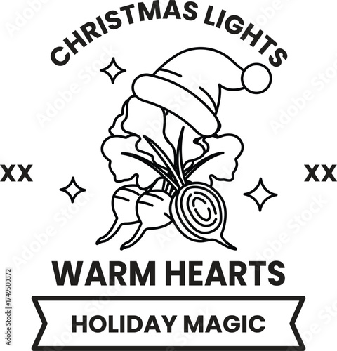 A black and white Christmas lights sign with a Santa hat on it