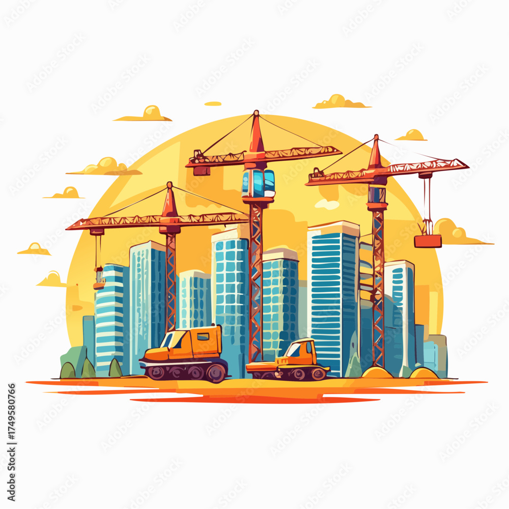 Obraz premium Construction site in an urban setting with cranes