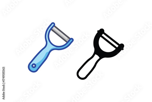 Colorful vegetable peeler alongside its black outline silhouette