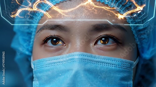 Wallpaper Mural Surgeon wearing futuristic augmented reality headset and surgical mask. Torontodigital.ca