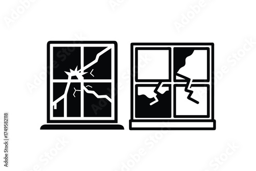 Two windows one broken and one with damage shown as a silhouette
