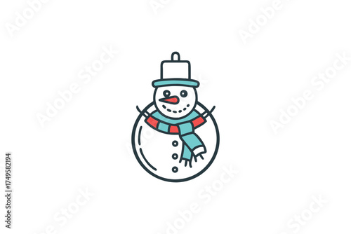 Charming winter snowman illustration with hat and scarf simple line art silhouette