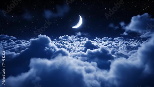 Wallpaper Mural Crescent Moon Shines Brightly Above a Sea of Clouds at Night. Torontodigital.ca