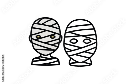 Two cartoon mummy heads with wrappings a playful halloween illustration silhouette