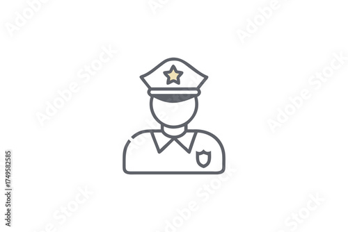 Simple line art depiction of a police officer head a striking silhouette