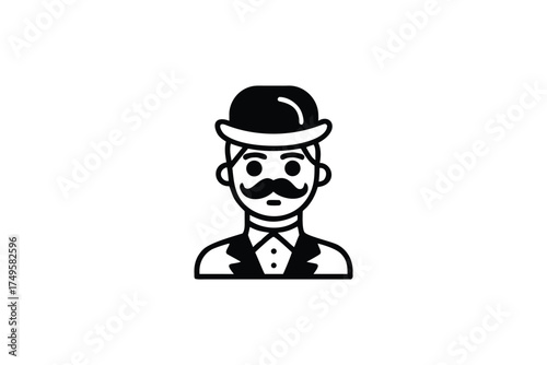 Classic gentleman portrait with a bowler hat and mustache silhouette