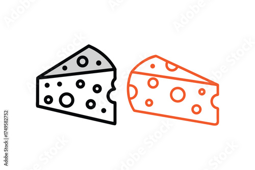Two cheese wedges one black and white one orange a simple silhouette