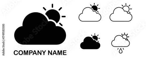 A collection of cloud icons showcasing various weather conditions with a sun, ideal for design use