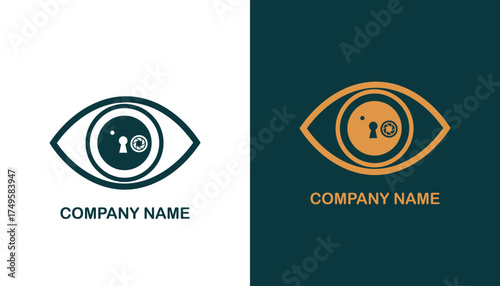 Logo design featuring an eye with a keyhole, representing security and vision in a modern style